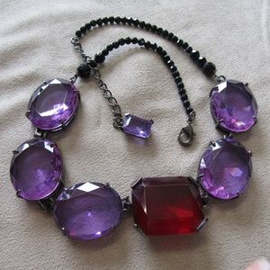 Amethyst, ruby & black crystal statement necklace
